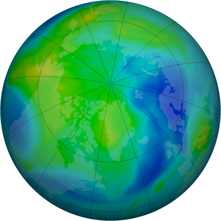 Arctic ozone map for 22 October 2007